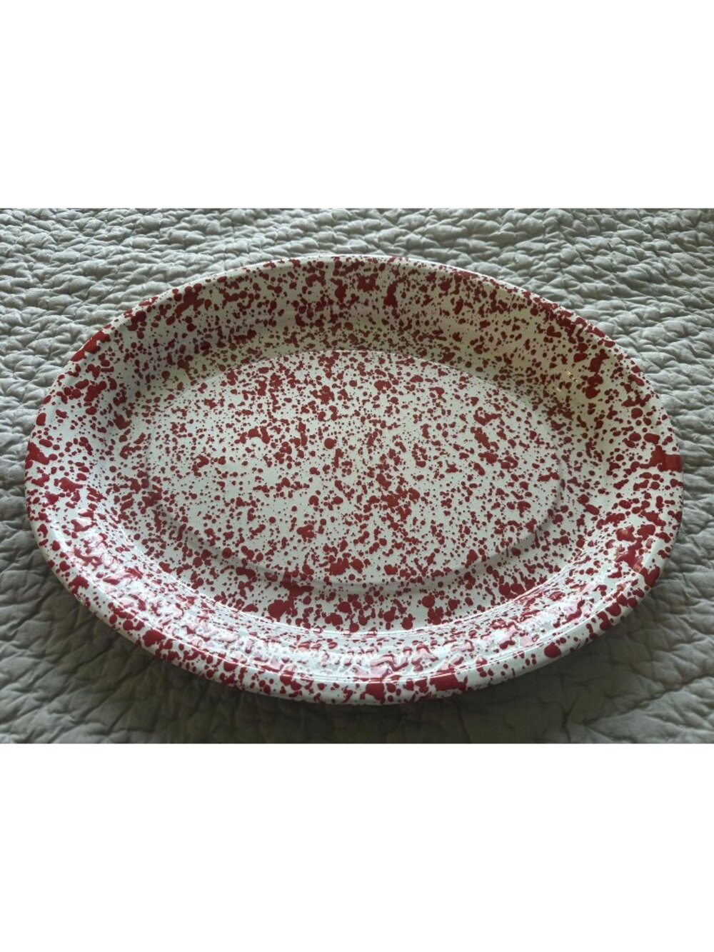NWOT Red & White Splatter Enamelware Oval Serving Platter Tray